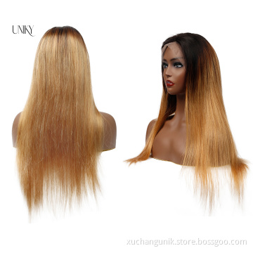 Uniky 1B 4 27 Blonde Brazilian Straight Lace Front Wig 13x4 Colored Ombre Human Hair Wigs Pre Plucked Remy Brown Lace Front Wig